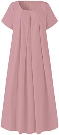 HCJKDU плус фустани со големина за жени 2023 u врат Краток ракав цврста боја макси фустан случајно лабава лето елегантен долг