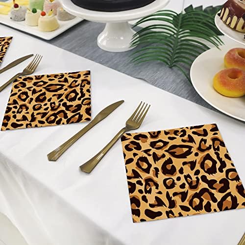 40 парчиња Салфетки За Забави За Печатење На Животински Леопард За Еднократна Употреба Џунгла Садови За Печатење Леопард Вечера