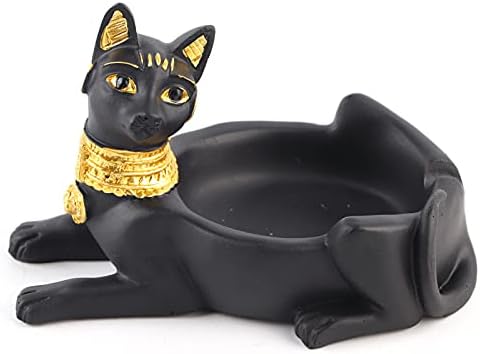 Гроздобер пепелник, ретро декоративна пепелска смола занаетчиска египетска црна мачка бог фигура статуа дома канцеларија декор