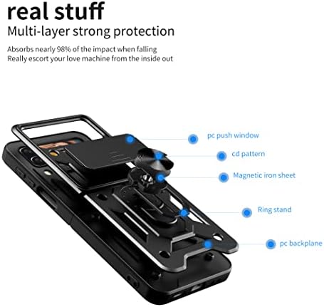 Uioeua Компатибилен Со Случајот Samsung Galaxy Z Flip 4 Со Држач За Магнетен Прстен од 360°, [Лизгачки Капак на Камерата]&засилувач;