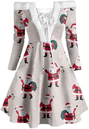 Божиќен фустан за жени секси надвор од рамото чипка на вратот со кадифена фустан Божиќна снегулка графички лабави замав фустани