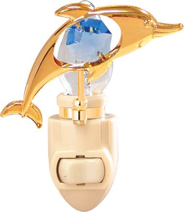 Долфин 24к злато позлатена ноќна светлина ..... со сина боја Сваровски австриски кристали