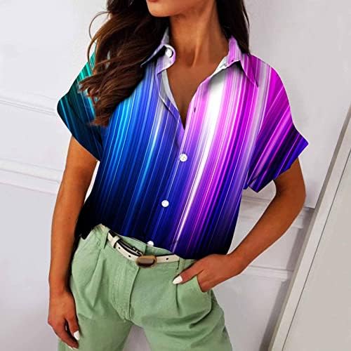 Womenените на летната есенска блуза 2023 година со кратки ракави со кратки ракави, графички обичен блуза, маичка за девојчиња