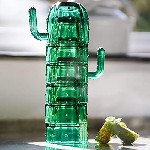 Гокота Комплет од 6 | Редење Чаши За Пиење Кактус | Рачно Изработено Природно Зелено Стакло | Ретро Чуден Подарок Подарок |