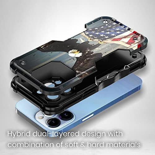 Кас Креации Случај Компатибилен со iPhone 14 Pro Max, Хибриден Шок-Заштитен Капак На Телефонот-Американски Ќелав Орел Кој Лета Со Знаме
