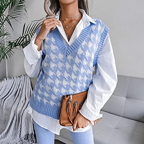 Nokmopo есен џемпери за жени колеџ стил случајна лабава плетена елек мода со џемпер со џемпер за џемпери графички џемпер графички џемпер