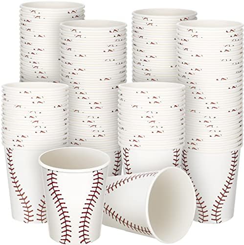 100 пакувања со тематски чаши за хартија за партии 9 унци хартија безбол чаши за бејзбол забава што ги обезбедува украси за