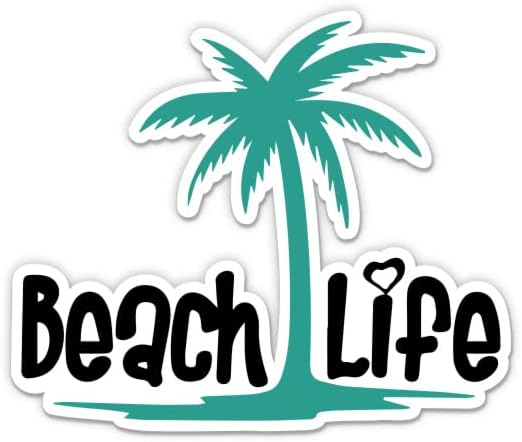 Налепница за живот на плажа - налепница за лаптоп 3 - водоотпорен винил за автомобил, телефон, шише со вода - тропска декорација за палма од палма