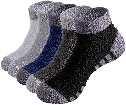 Menge Mens Fuzzy Slicks Cops пријатни меки чорапи кои не се лизгаат зимски топли чорапи за големина на машки 6-9 9-11, 5 пара/пакувања