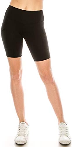 Избор на oceој за женски четкани микрофибер со висока половината ултра мека велосипедисти компресија шорцеви со странични џебови
