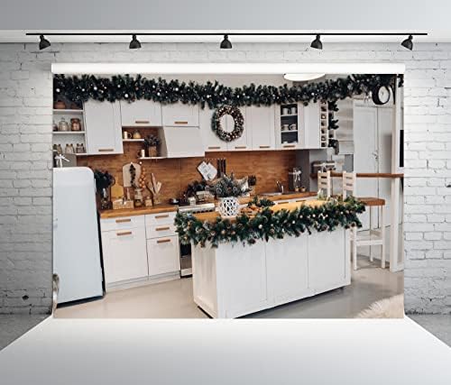Beleco 10x8ft ткаенина Божиќна кујна позадина модерна бела кујна куќа печење готвење позадина затворен Божиќ банер фото -украси