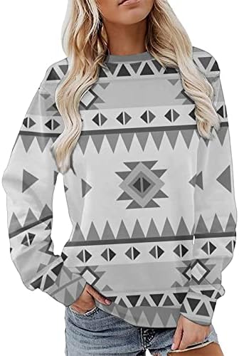 Nokmopo Pulverover Sweatshirts за жени џемпери без аспиратор гроздобер печатење џемпер пуловер со долги модни врвови на модни