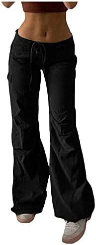 Keusn жени со низок половината, широки панталони со товар, широки падобран панталони панталони со повеќе џебови лабави широки