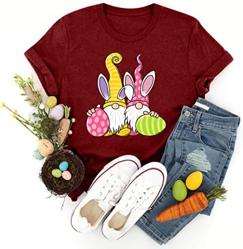 Nyybw Велигденски зајаче печати маици за жени - слатки графички маички кратки ракави летни основни врвови на блузи