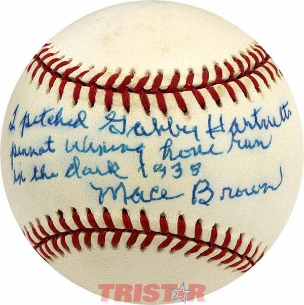 Мејс Браун Автограм Бејзбол Впишан Теренот Хартнет Игра Победа ЧОВЕЧКИ РЕСУРСИ 1938-Автограм Бејзбол
