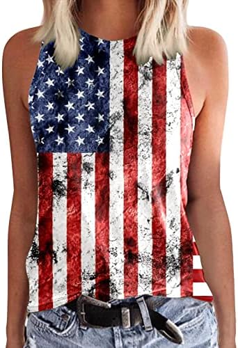 4-ти јули резервоарот за жени на жените американско знаме летно секојдневен маички ленти за маички со врзани патариотски резервоар