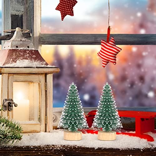 Вештачко мини новогодишно дрво од 12 парчиња, мини бор, мини бор со снег и дрвена база, четка за четки за четка за новогодишни