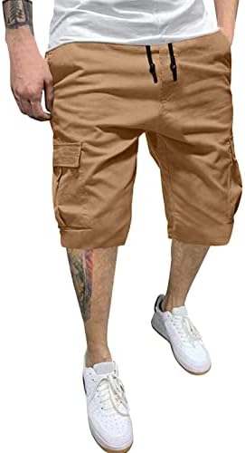 Шорцеви за мажи, машка модна обична цврста боја еластичност на џеб со џеб
