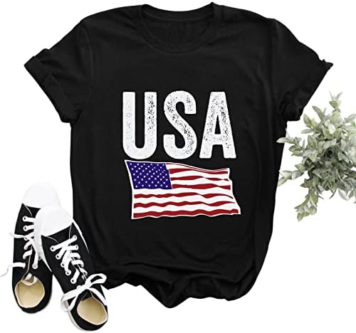 Патриотски кошули за жени американско знаме маица, обични летни врвови, кратки ракави маички, патриотски удобни лабави кошули