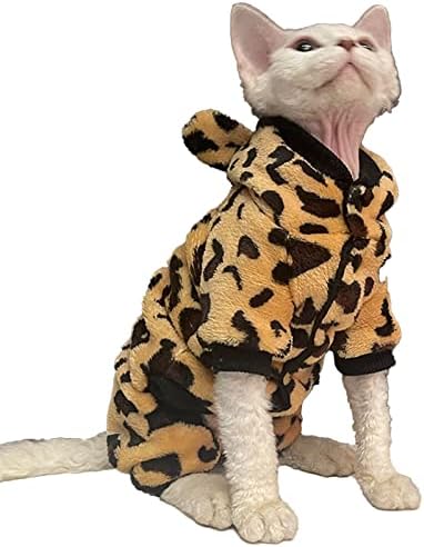 Sphynx без влакна облека за мачки зимско крзно крзно задебелно симпатично копче за леопард шминка четири нозе Худи скок облека