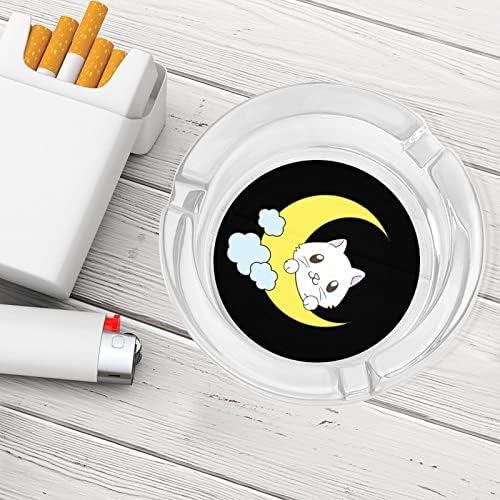 Симпатична мачка Месечина стакло пушење пепелник цигари цигари тркалезни држач за таблички