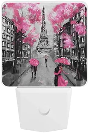 Awnevzu Париз Ајфел кула розова цветна ноќна светлина во wallидот за деца девојки приклучуваат LED ноќно светло автоматски сензор
