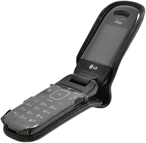 Телка Вграден Случај ЗА LG Revere 3 VN170 Флип Телефон Извршниот Црна Кожа Случај Со Ratcheting Појас Клип-Направени ВО САД