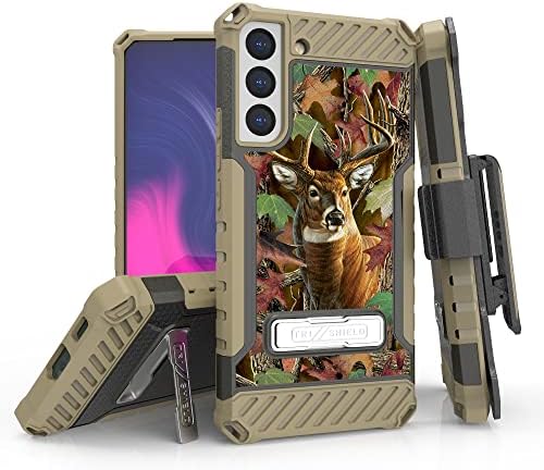 Надвор од мобилниот три-штит, телефонски случај со футрола за клип на ременот, компатибилен со Samsung Galaxy S22 Plus воен