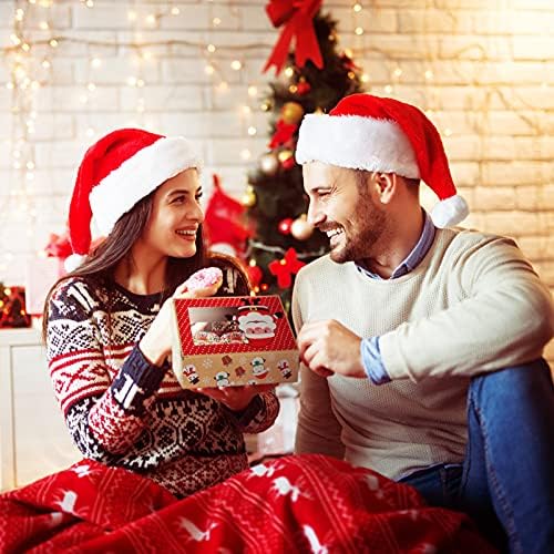 Јарноу Божиќни кутии за колачиња кутии со крофни кутии за пекари со чист прозорец, зелени и црвени дизајни за одмор со Божиќни
