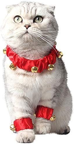 Миленичиња симпатична Божиќна џингла sвона декоративни манжетни за глуждот со црвена јака поставени за кучиња мачки