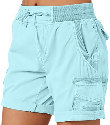 Firero Cargo Shorts за жени на отворено Активно пешачење Еластично половината Обичен постелнина за летни панталони со џеб со