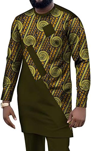 Африкански Мажи Костуми Дашики Облека Печатење Кошули Блузи И Долги Панталони Со Џебови 2 Парче Во Собата Анкара Африкански