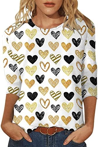 Women'sенски врвови 3/4 ракав, слатка шема печатена печатена екипа вратот 3/4 ракав маички летни графички маички кошули за жени