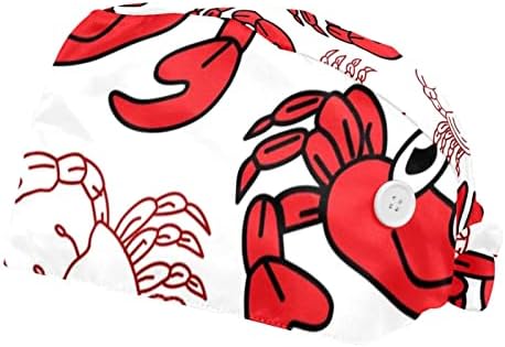 Цртан Филм Смешни Симпатична Ракови Шема Црвено Печатени Работна Капа Со Копче, Работна Шапка Лента за Пот за Жени &засилувач;