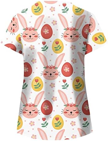 Maseенски моден велигденски SCRUB_TOPS краток ракав со кратки ракави против маици на вратот, шарени зајаче печатени кошули со