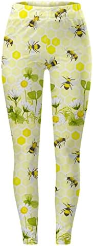 Светски Ден На Пчелите Јога Тренинг Хеланки За Жени Хеланки Со Висок Струк Цветни Слатки Пчелни Меки Четкани Истегнувачки Џогер