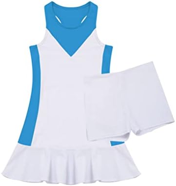 Doomiva Девојки девојки Тенис голф фустан без ракави за грб со грб, врвно здолниште со шорцеви поставени атлетски спортски фустан