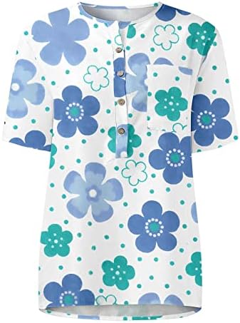 Женски кратки ракави врвови облечени модни летни графички цветни печатени трендовски блузи туники кошула пакет за жени