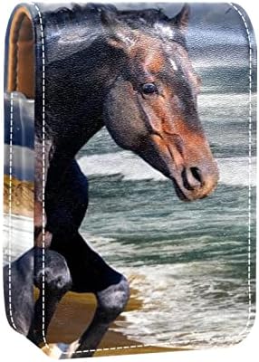 Героткр Патување Кармин Организатор Случај, Кармин Случај Преносни Шминка Торба Со Огледало, црн коњ животно плажа шема