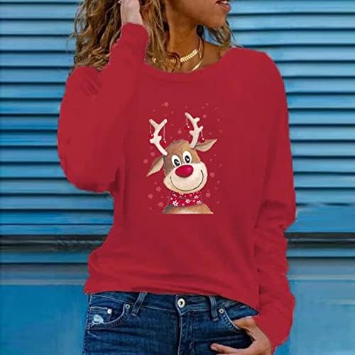 Akollsppnsy sweatshirts hirthers Merry Christmas Christman Scoop Neck Bluses задебелување плус големина пад на врвовите за жени