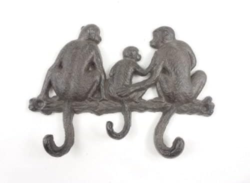 Рачно Изработени Наутички Декор Леано Железо Седи Мајмун Семејство Декоративни Метални Ѕидни Куки 8