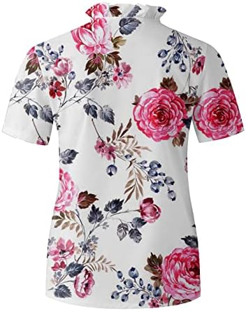 Женски обични врвови со кратки ракави, симпатични кошули со вратот, летни модни цветни печатени градиенти маици блузи