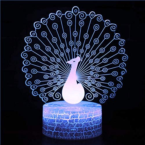 Jinnwell 3D Peacock Night Light LAMP илузија ноќна светлина 7 бојата менувајќи ја табелата за табела за декорацијата за декорацијата