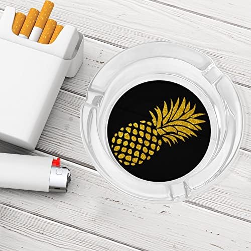 Жолто злато ананас тркалезна стаклена пепелник држач за цигари случај симпатична сад за пушење пепел