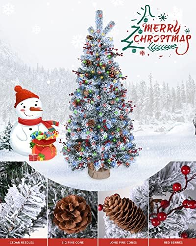Божиќната Елка ддхс 4 стапки Претходно Осветлен Снег Собра Вештачки Новогодишни Елки, Вклучувајќи Смрека, Борови Шишарки Црвени