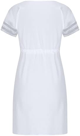 Comigeewa женски фрлање деколте чипка спандекс фустан обичен фустан краток ракав обичен долг летен есен фустан облека 4L