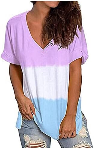 2023 Облека Трендовски редовен фит Краток ракав V вратот од памучна блуза кошула за жени летна есен графичка блуза М2 м2