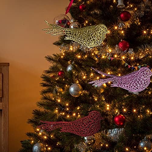 Sftyufs 10 парчиња Божиќен Вештачки Сјај Птици Шупливи Птици Украс САМ Занаетчиски Клип На Новогодишна Елка За Украсување Свадба