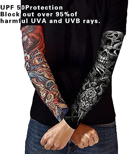 Ахксн УВ Сонце за заштита на сонцето ракави за мажи и жени-UPF 50+ Спортска компресија за ладење на ракав за тетоважа на ракав