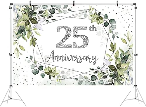Ticuenicoa 9x6ft Среќна 25 Годишнина Позадина За Фотографија Зеленило Прославувајќи 25 Години Брак Позадина Навива за 25 Години